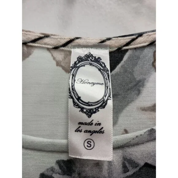 Honeyme Womens BOHO Mini Dress Size Small Light Blue Floral 3/4 Sleeve Stretch - Picture 3 of 6